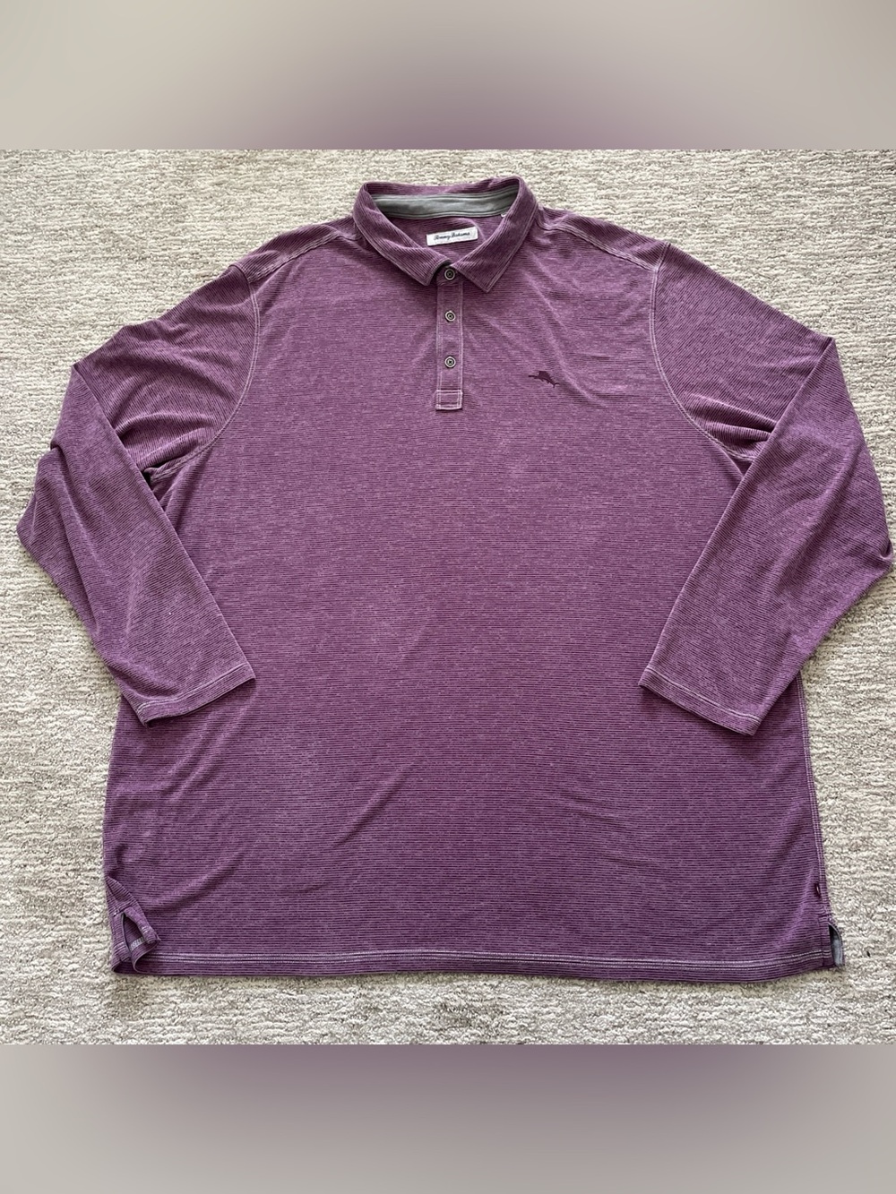 Tommy Bahama Purple Striped Long Sleeve Polo Mens Size 3XLT Tencel Blend Casual